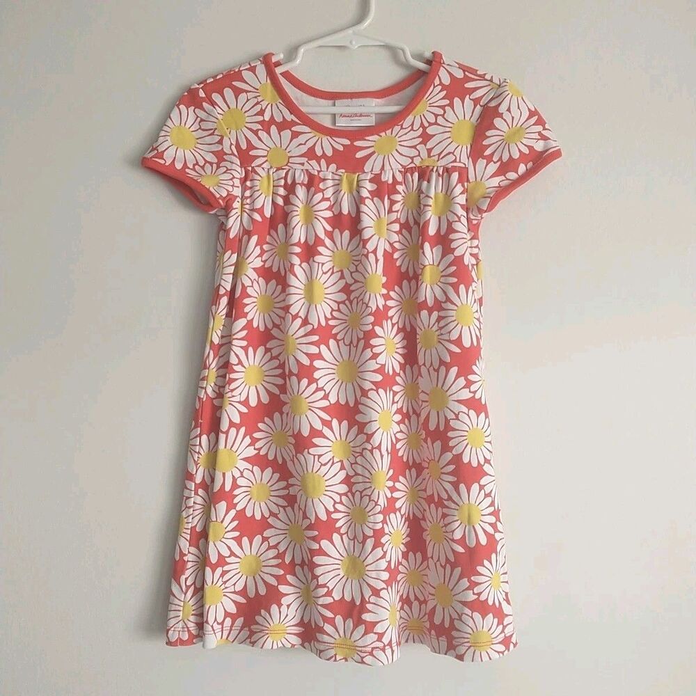 Hanna Andersson Shift Dress Girls 110/5 Red Yellow Floral A-Line Cotton Retro